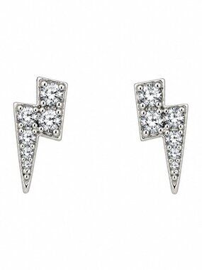 925 Sterling Silver Lightning Bolt Stud Earrings Crystal Rhinestone
